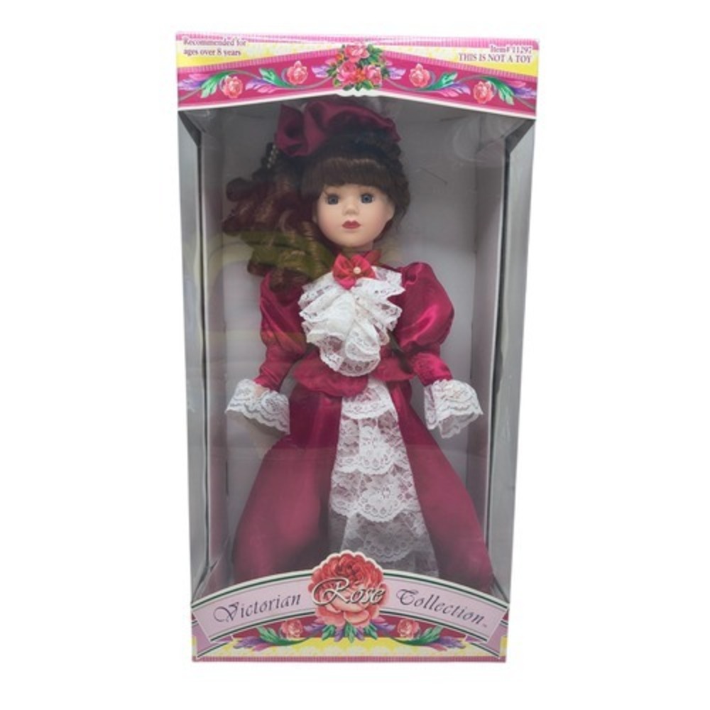 1997 Brass Key Melissa Jane Victorian Rose Red Satin Dress & Lace Trim 16" Doll